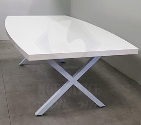 שולחן-ישיבות-אובלי לבן-רגל-איקס-לבן