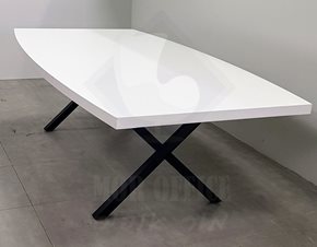 שולחן-ישיבות-אובלי-לבן-רגל-איקס-שחור